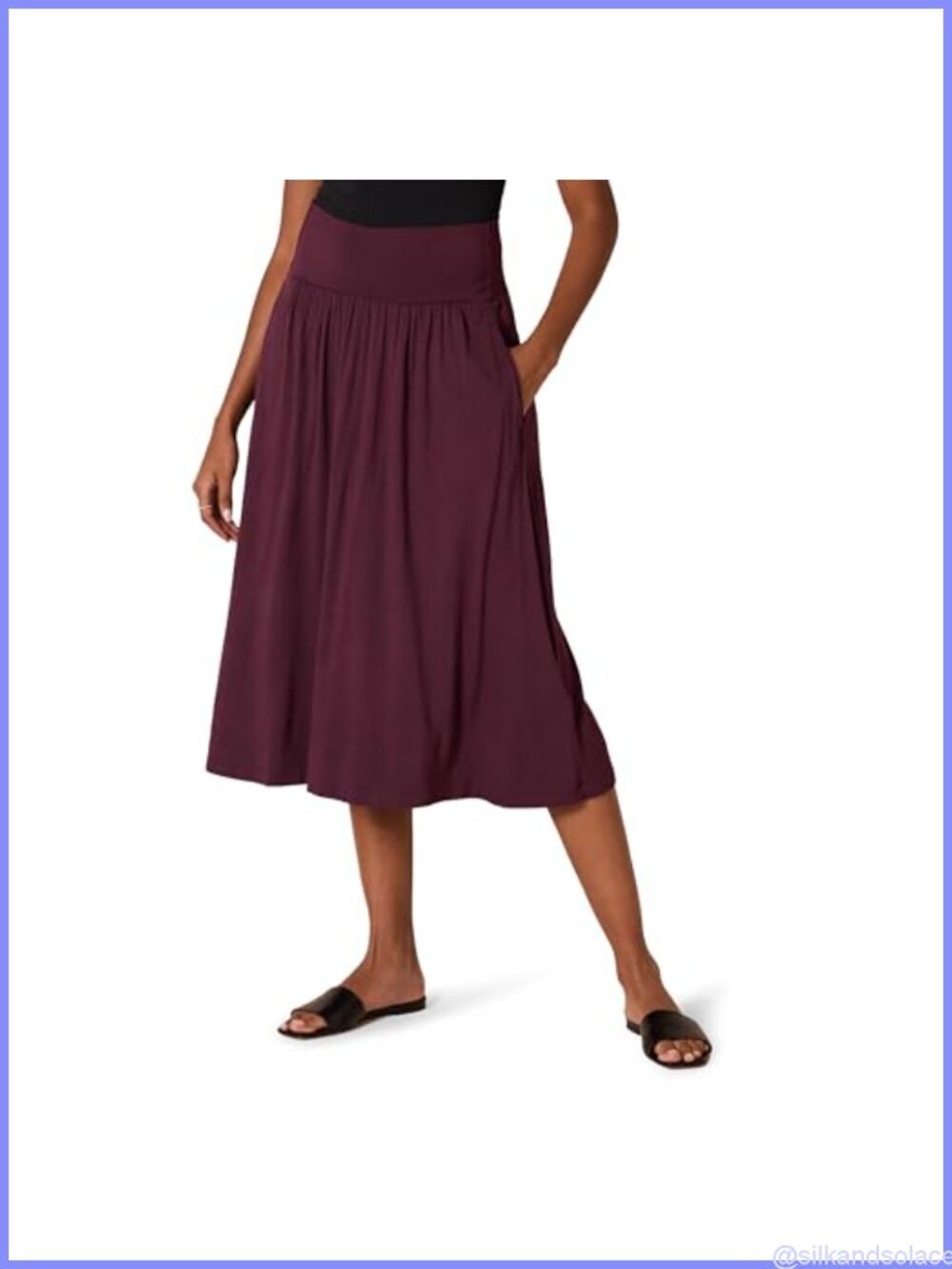 Women's Jersey Pull On Midi Skirt, High Rise, Casual